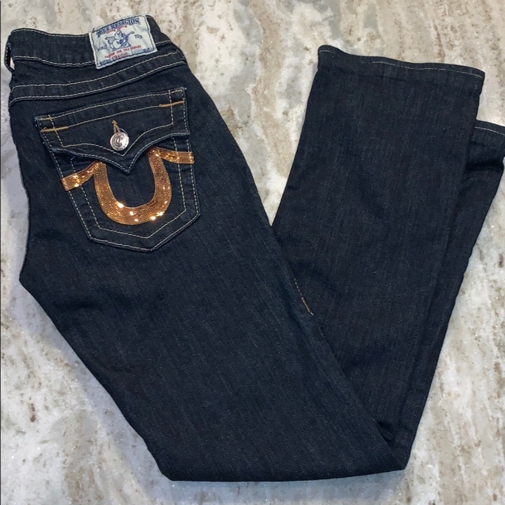 TRUE RELIGION BILLY STRAIGHT JEANS 29 Gold sequins